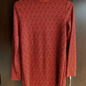 Zara Red and Black Long Sleeve Crew Neck Sweater Dress
